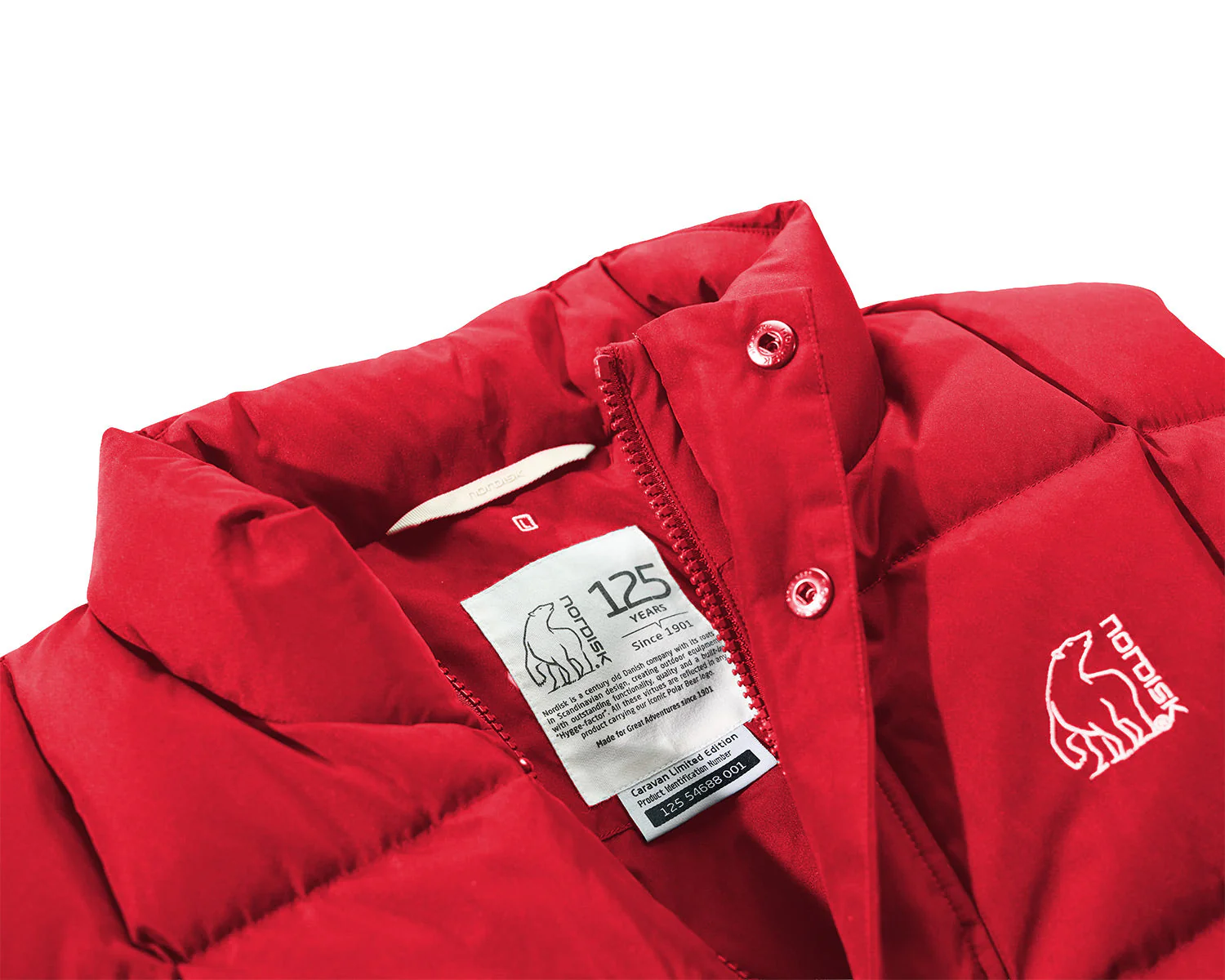 125 Jahre Caravan Unisex Daunenweste - Samba Red - Image 3